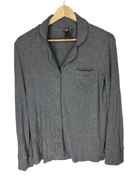 SKIMS soft lounge ribbed pajama shirt in heather gray #049